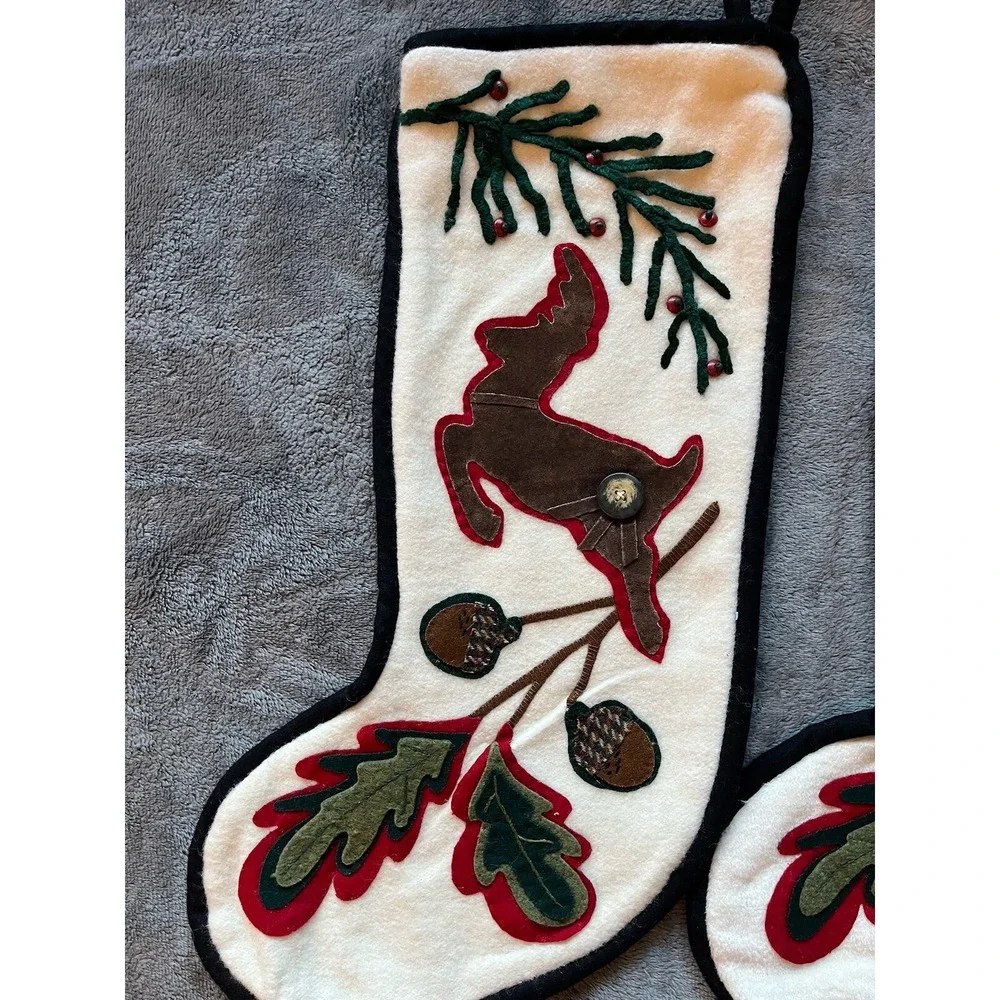 Bouquet Enterprises Santa's Reindeer Applique Large Christmas Stocking Cream‎